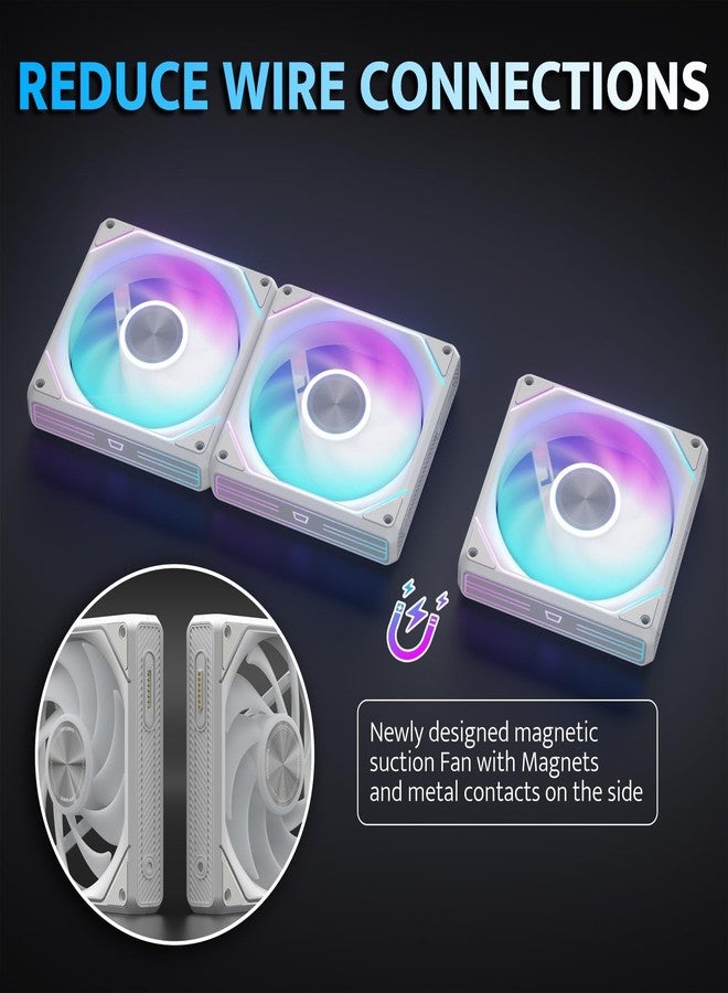 دارك فلاش مراوح تبريد الكمبيوتر دارك فلاش G24 120 مم مغناطيسية بإضاءة ARGB - عبوة من 3 قطع، تركيب بدون أدوات، تبريد يصل إلى 2200 دورة في الدقيقة، 4 دبابيس PWM، مزامنة مع برنامج RGB للوحة الأم (أبيض) - Image 2